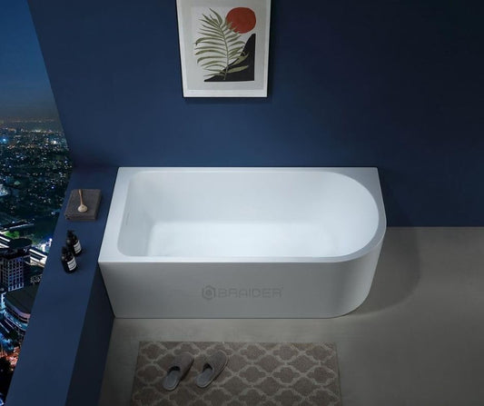 BRAIDER RESTIA J Shaped Back to Wall Corner Bath White Left 1600 x 750 mm