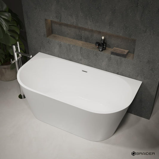 BRAIDER RESTIA Freestanding Bathtub Back to Wall Acrylic White D Shape 1800 x 750 mm