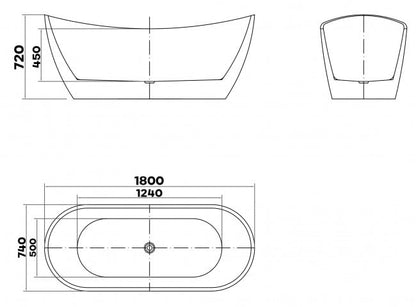BRAIDER SALANEA Freestanding Double Ended Bathtub Acrylic White 1800 x 740 mm