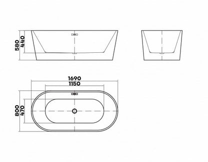 BRAIDER CANNEA Freestanding Double Ended Bathtub Acrylic White 1700 x 800 mm