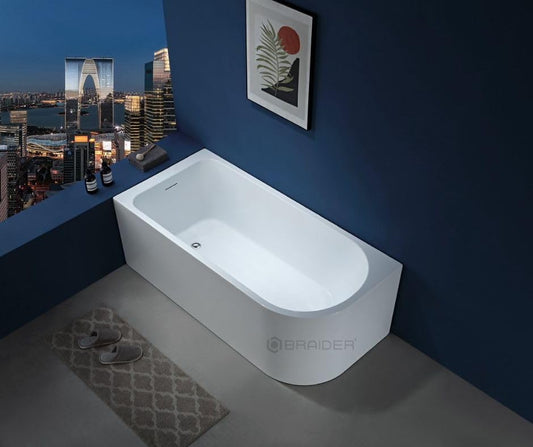 BRAIDER RESTIA J Shaped Back to Wall Corner Bath White Left 1600 x 750 mm