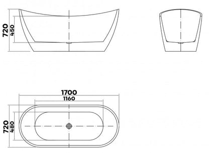 BRAIDER SALANEA Freestanding Double Ended Bathtub Acrylic White 1700 x 720 mm