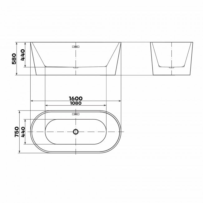 BRAIDER CANNEA Freestanding Double Ended Bathtub Acrylic White 1600 x 750 mm