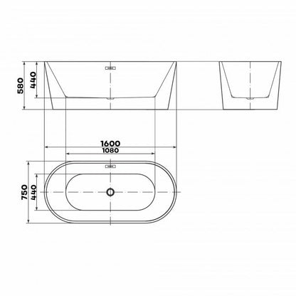 BRAIDER CANNEA Freestanding Double Ended Bathtub Acrylic White 1600 x 750 mm