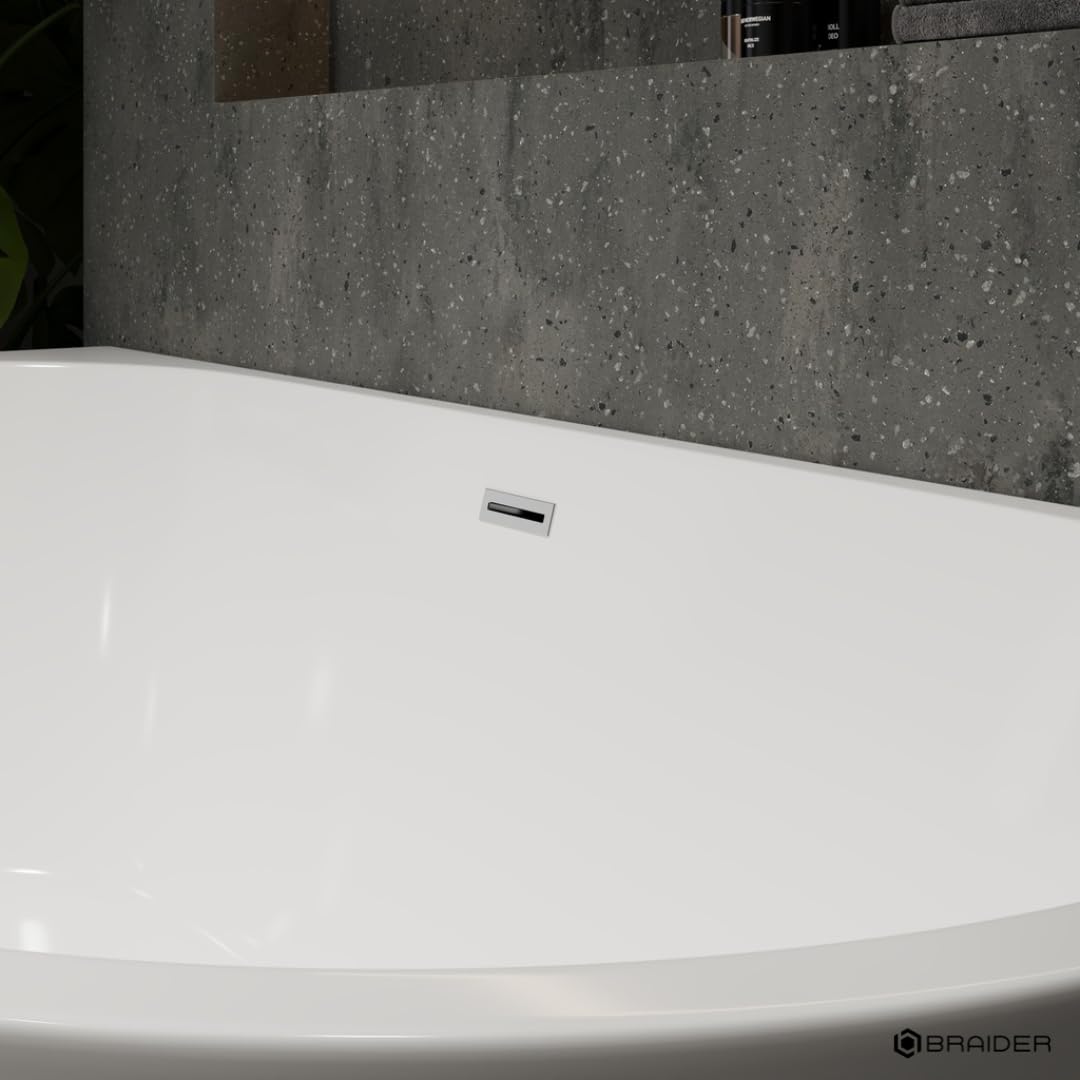 BRAIDER RESTIA Freestanding Bathtub Back to Wall Acrylic White D Shape 1400 x 730 mm