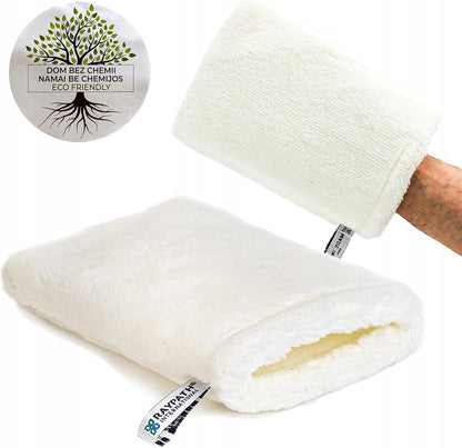 BRAIDER RAYPATH UNIVERSAL CLEANING SET - Cleaning Glove White M + Grey Soap, Eco, Nanosilver, CHEMICAL-FREE, Eco Cloth with Nanosilver, Wipe, Cleaning Cloth, Non-Microfibe, Vegan Friendly