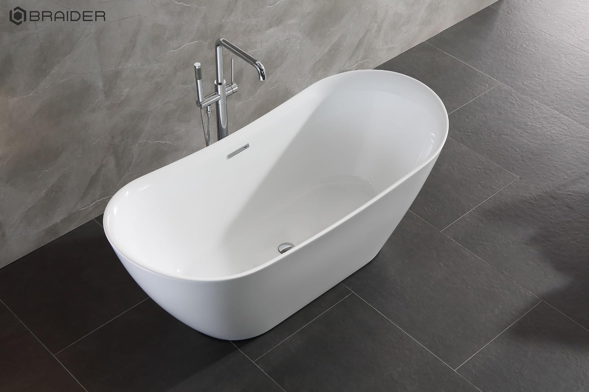 BRAIDER PUREA Freestanding Double Ended Bathtub Acrylic White