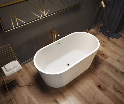 Modern white freestanding bathtub in luxury bathroom. Braider Altaria double ended bath