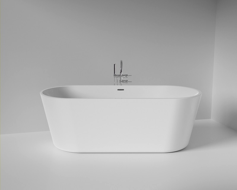 Modern white freestanding bathtub in luxury bathroom. Braider Altaria double ended bath