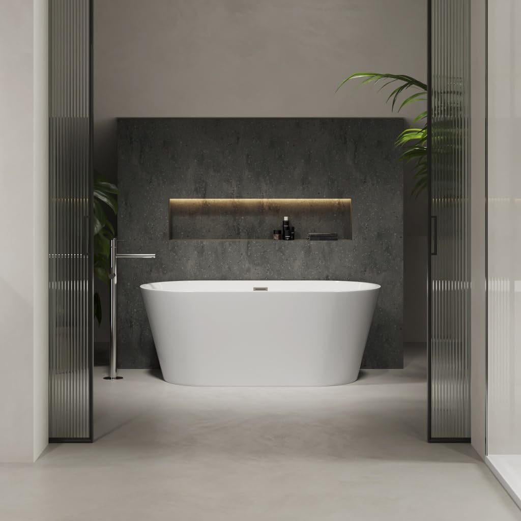 Modern white freestanding bathtub in luxury bathroom. Braider Altaria souble ended bath