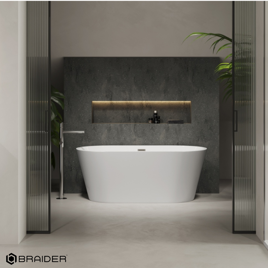 Modern white freestanding bathtub in luxury bathroom. Braider Cannea bath