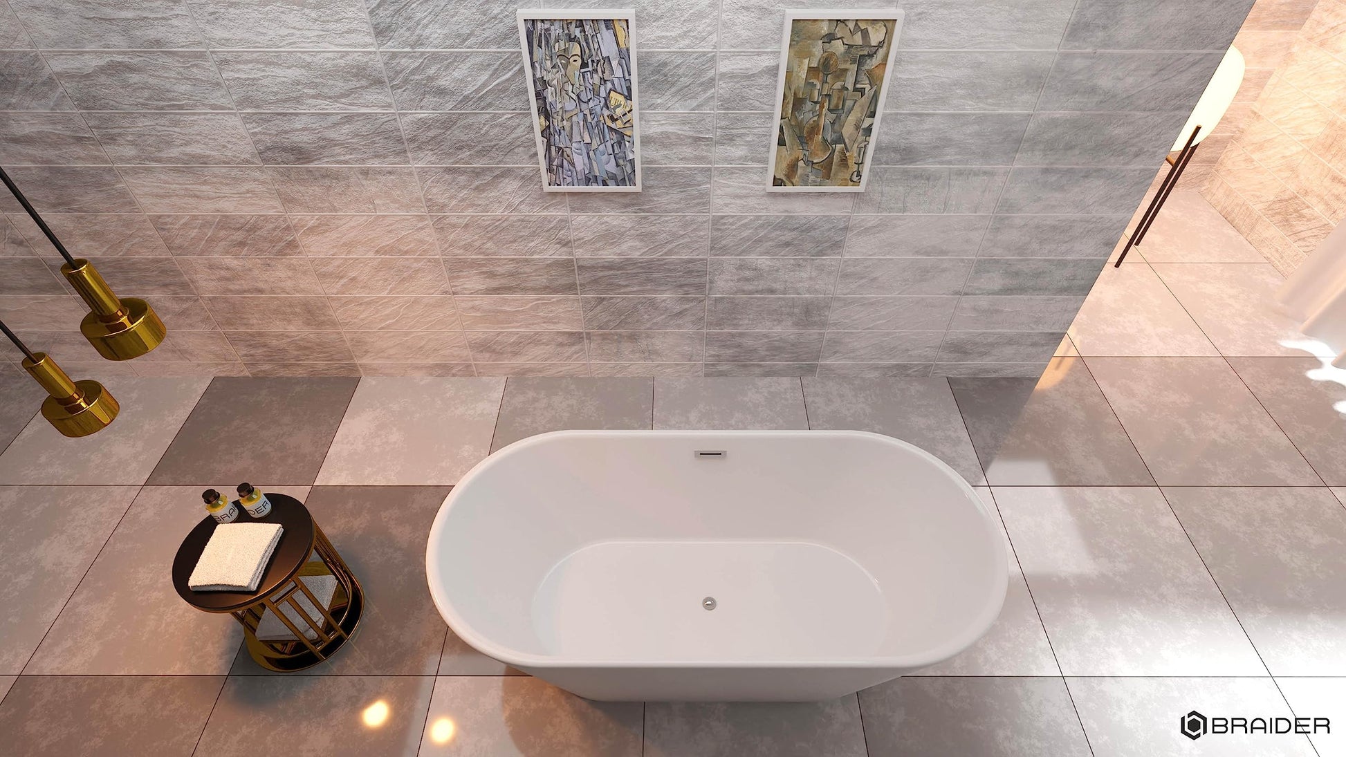 Modern white freestanding bathtub in luxury bathroom. Braider Cannea bath