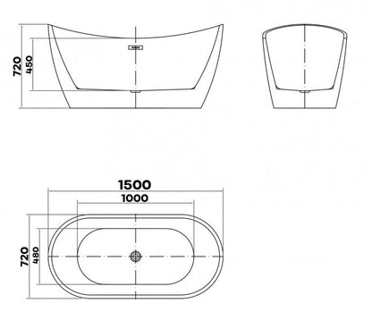 BRAIDER SALANEA Freestanding Double Ended Bathtub Acrylic White 1500 x 720 mm