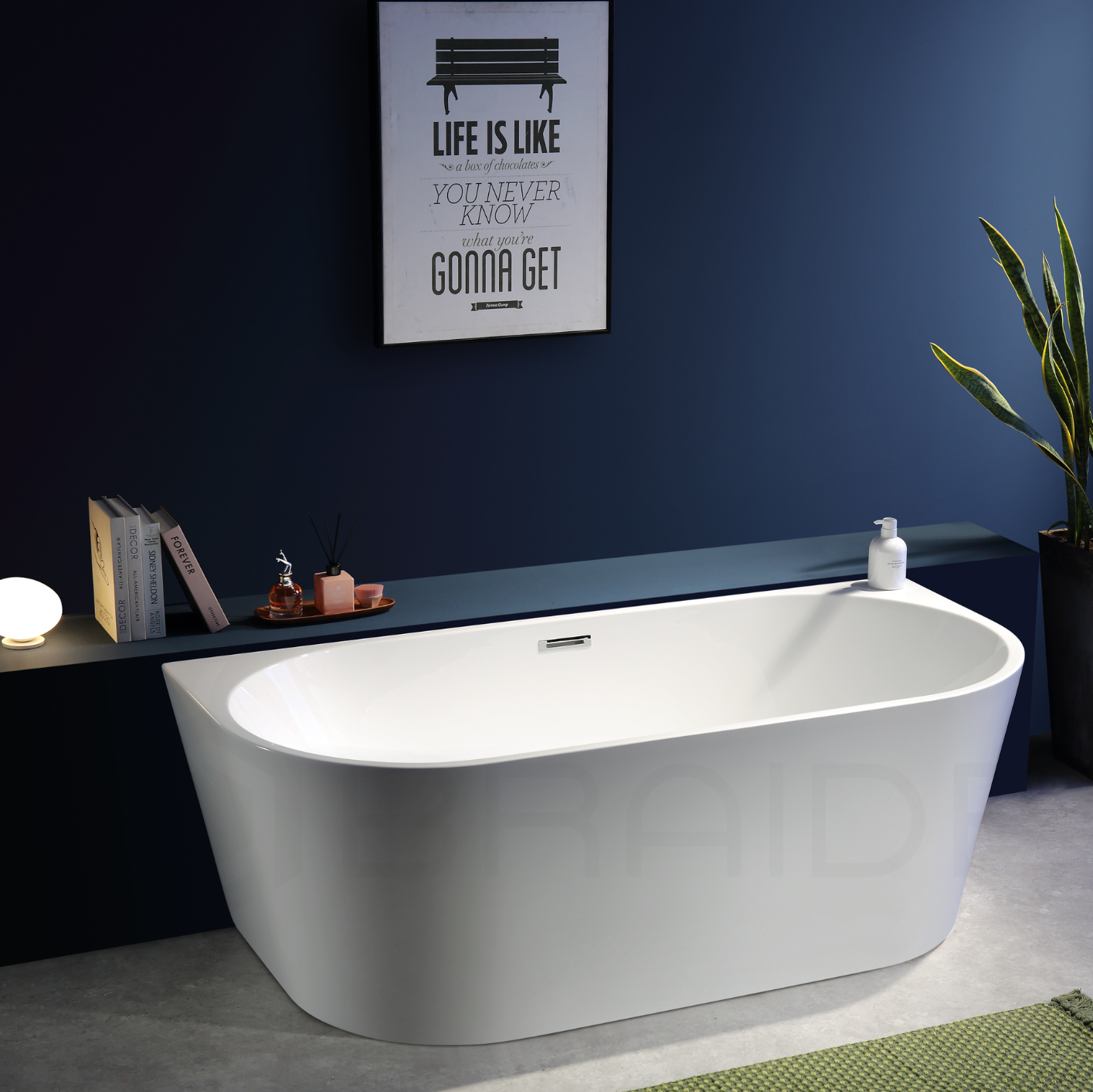 BRAIDER RESTIA Freestanding Bathtub Back to Wall Acrylic White D Shape 1500 x 750 mm