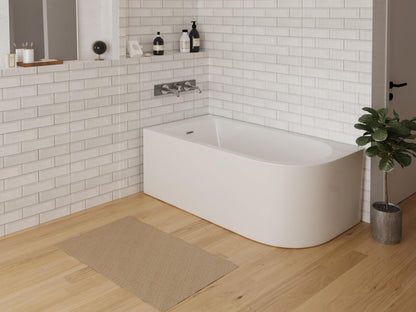BRAIDER RESTIA Single Ended J Shape Back to Wall Corner Bathtub Acrylic White Left Hand Side 1400 x 750 mm