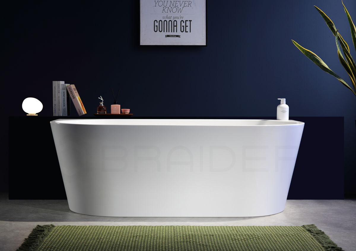 BRAIDER RESTIA Back to Wall Freestanding Bathtub – White Acrylic Bath