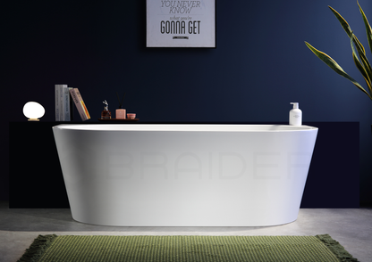 BRAIDER RESTIA Back to Wall Freestanding Bathtub – White Acrylic Bath