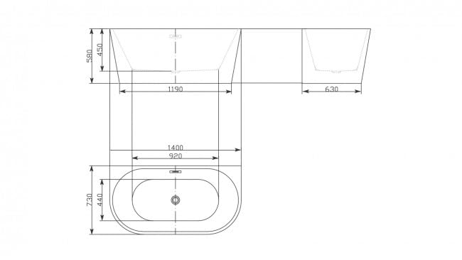 BRAIDER RESTIA Freestanding Bathtub Back to Wall Acrylic White D Shape 1400 x 730 mm