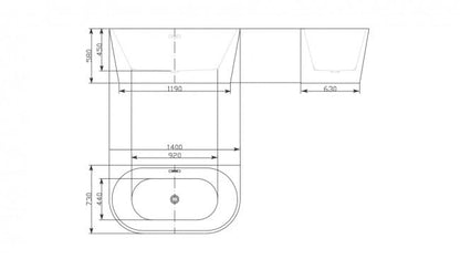 BRAIDER RESTIA Freestanding Bathtub Back to Wall Acrylic White D Shape 1400 x 730 mm