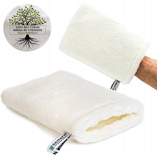 BRAIDER RAYPATH UNIVERSAL CLEANING SET - White Cleaning Glove M + Grey Sunbeam + Grey Soap, Eco, Nanosilver, CHEMICAL-FREE, Eco Cloth with Nanosilver, Wipe, Cleaning Cloth, Non-Microfibe