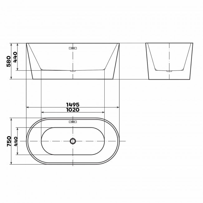 BRAIDER CANNEA Freestanding Double Ended Bathtub Acrylic White 1500 x 750 mm