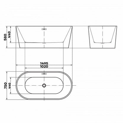 BRAIDER CANNEA Freestanding Double Ended Bathtub Acrylic White 1500 x 750 mm